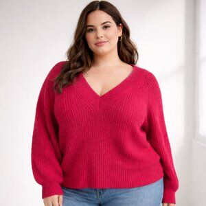 A New Day Pink Chunky Knit V-Neck Sweater XXL Oversized Cozy